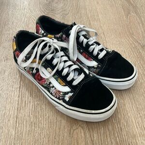 Black floral Vans 7.5 women